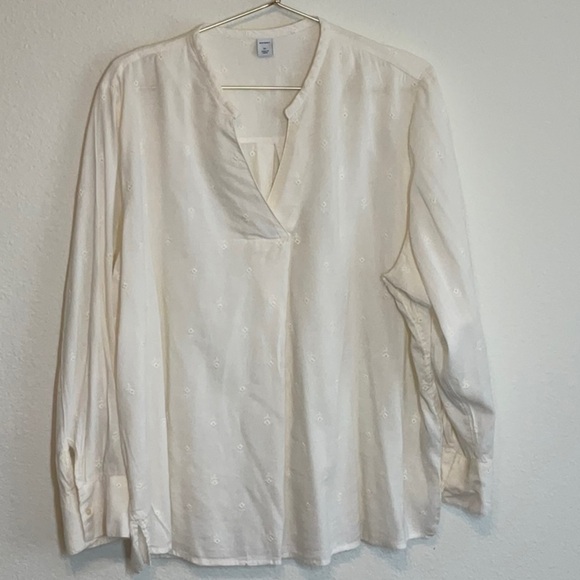 Old Navy Tops - Old Navy Creamy White Cotton Blend Long Sleeve Split Neck Tunic XL